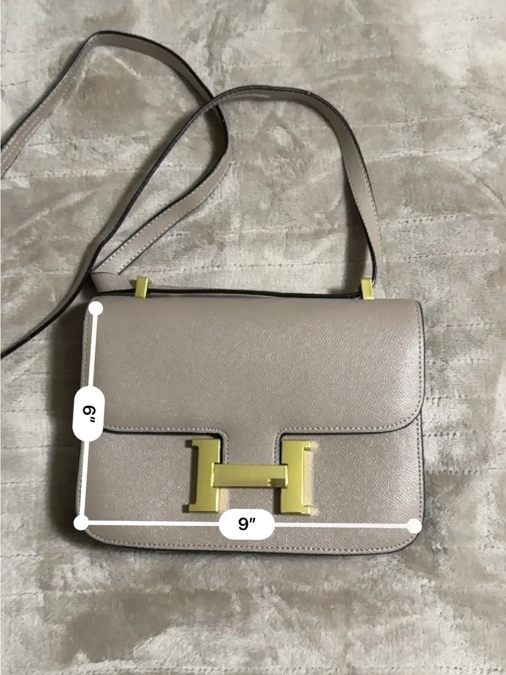 Taupe Leather Crossbody Bag with Gold Hardware